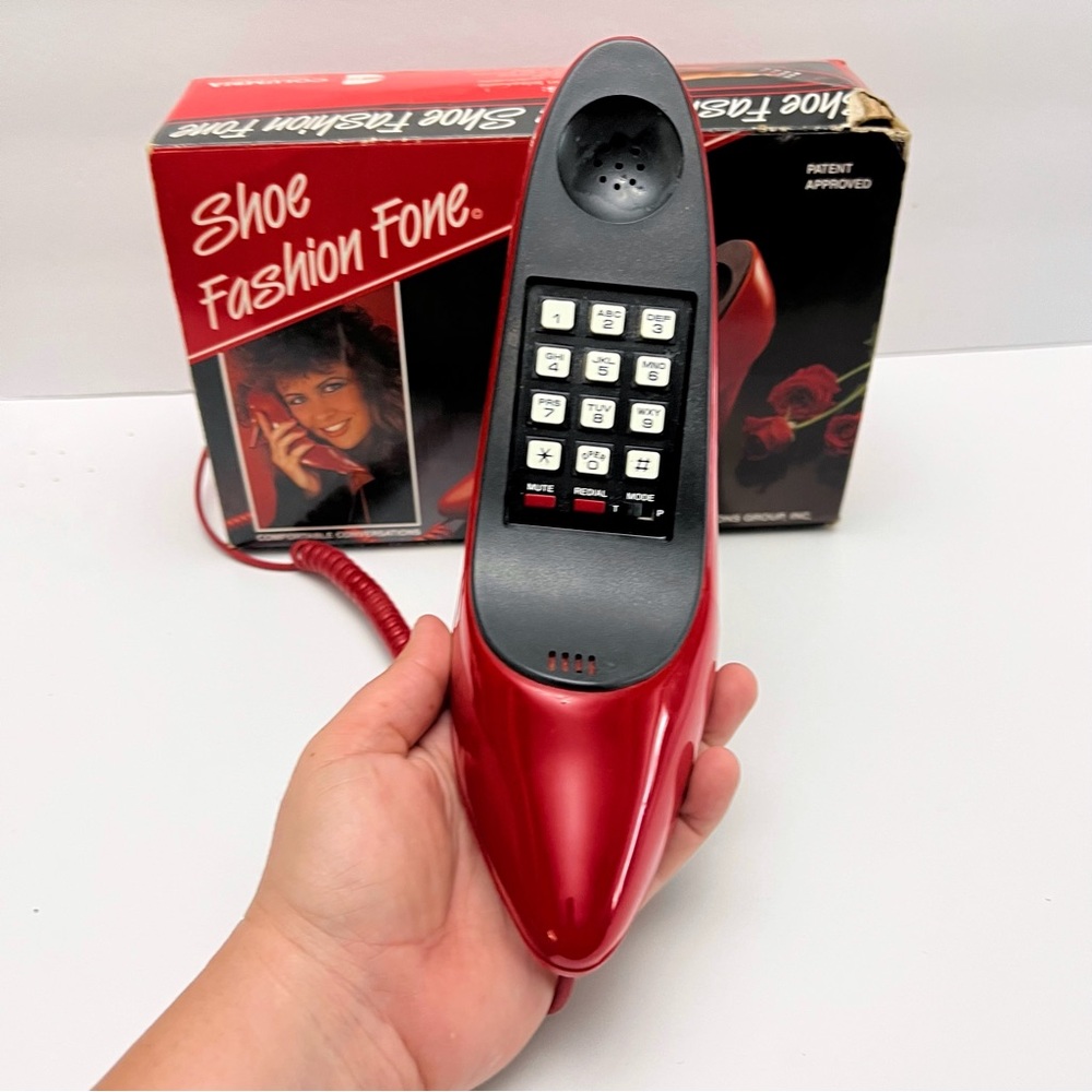 Vintage 1980s Red High Heel Stiletto Shoe Phone Telephone with Box - Picture 3 of 10